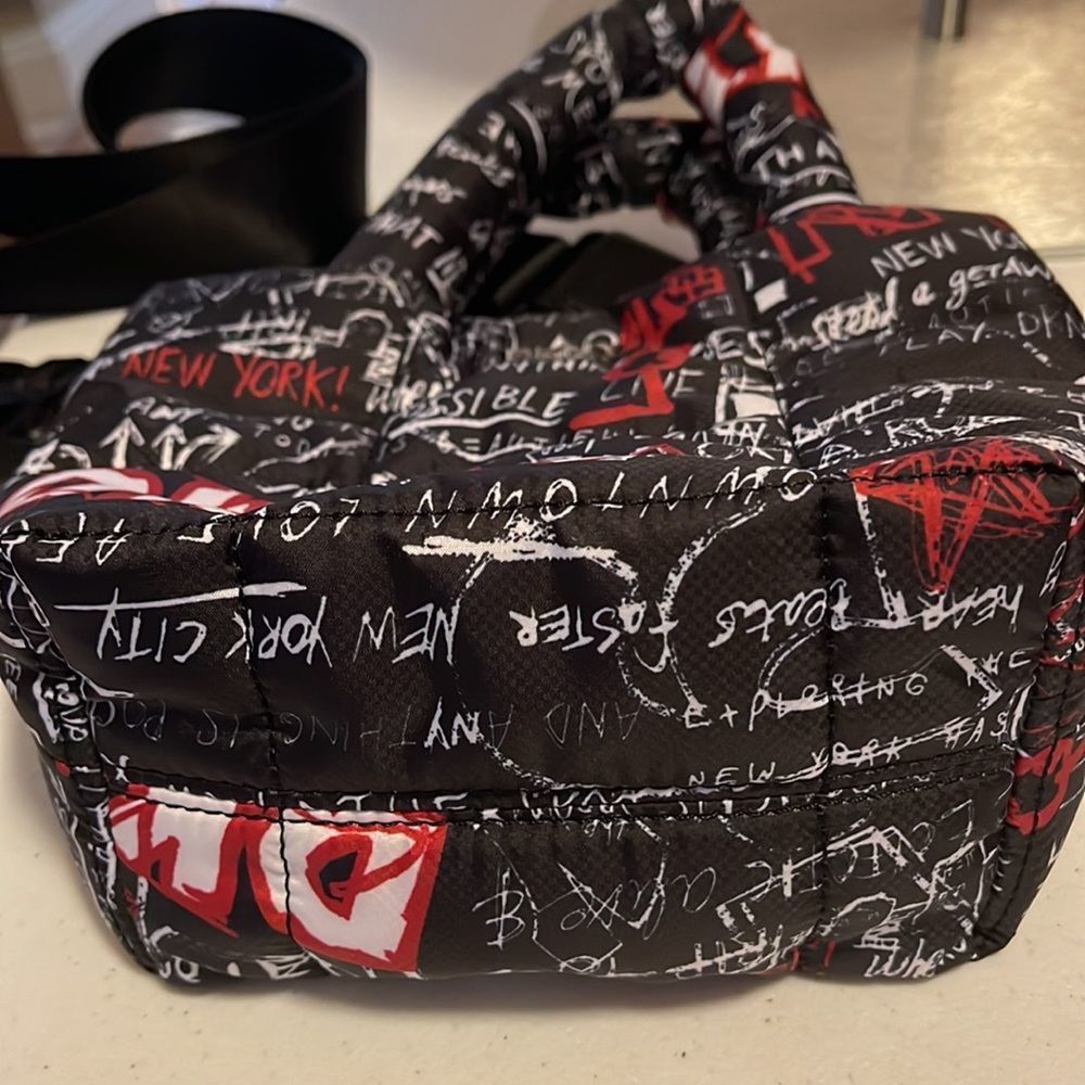 DKNY Petite Quilted Black and Red Graffiti Print Crossbody Tote - Picture 3 of 5